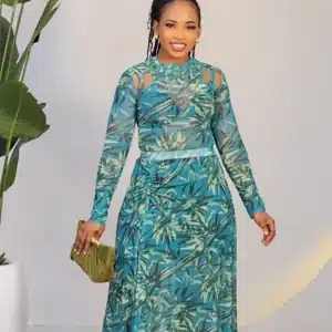 FLORAL MESH MAXI RUCH SLIT SKIRT & TOP SET 8032 - Image 4