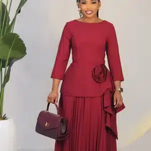 PEPLUM SIDE DRAPE PLEATED MAXI DRESS L784 - Image 5