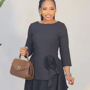 PEPLUM SIDE DRAPE PLEATED MAXI DRESS L784 - Image 4