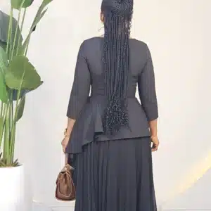 PEPLUM SIDE DRAPE PLEATED MAXI DRESS L784 - Image 6