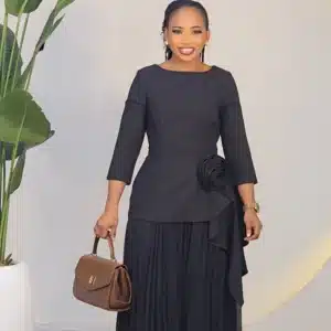 PEPLUM SIDE DRAPE PLEATED MAXI DRESS L784 - Image 2