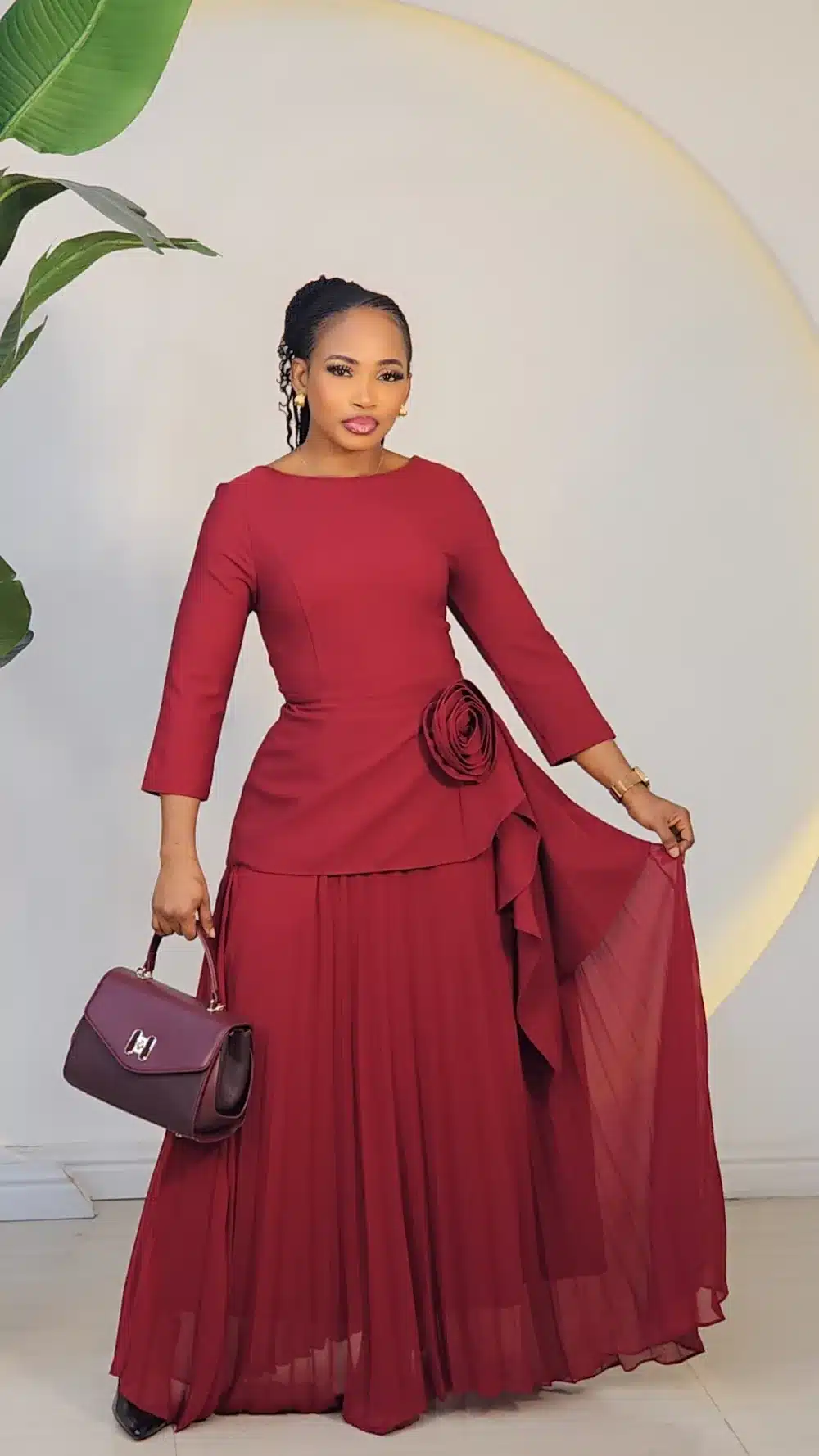 PEPLUM SIDE DRAPE PLEATED MAXI DRESS L784