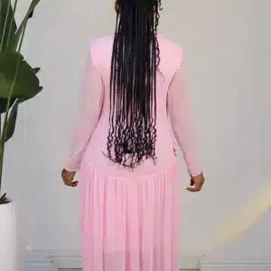 PLAIN MESH SIDE ROSE HEM MAXI DRESS 8030 - Image 5