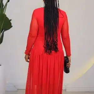 PLAIN MESH SIDE ROSE HEM MAXI DRESS 8030 - Image 6