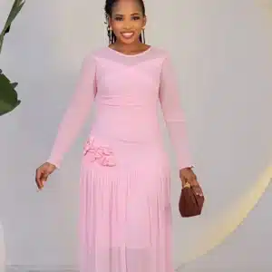 PLAIN MESH SIDE ROSE HEM MAXI DRESS 8030