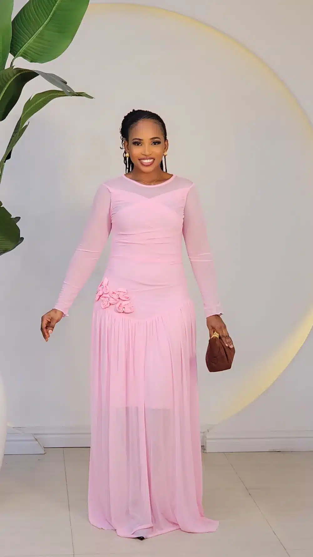 PLAIN MESH SIDE ROSE HEM MAXI DRESS 8030