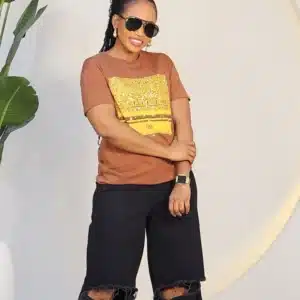 STUDDED ANIMAL PRINT FRONT INSCRIBE TSHIRT 0901