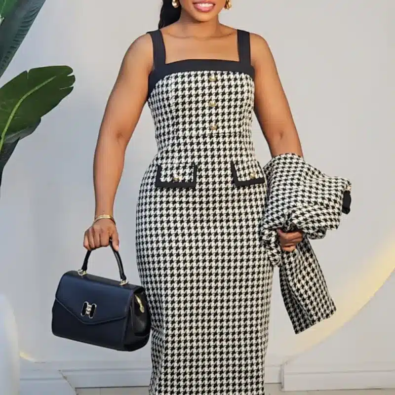 TOOTH PRINT JACKET & DRESS SET 8682