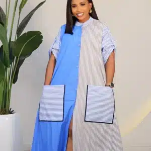 2-TONE STRIPE BUTTON DOWN SHIRT DRESS 6025 - Image 2