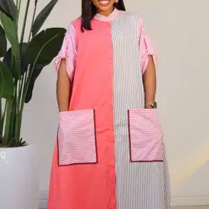 2-TONE STRIPE BUTTON DOWN SHIRT DRESS 6025 - Image 3