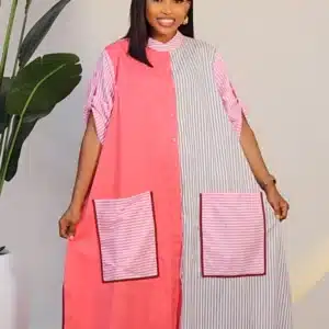 2-TONE STRIPE BUTTON DOWN SHIRT DRESS 6025