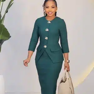 BOLD CHEST BUTTON PEPLUM DRESS L777 - Image 3