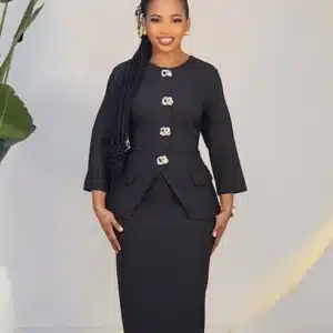 BOLD CHEST BUTTON PEPLUM DRESS L777 - Image 2