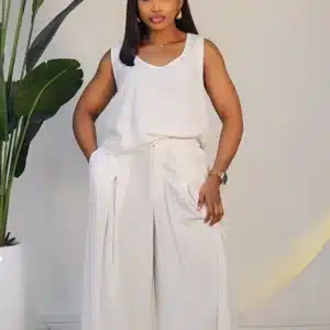LINEN PALAZZO PANT & SLEEVELESS TOP SET 6009 - Image 5