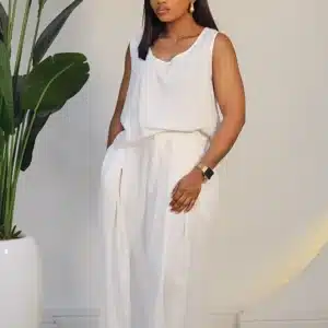 LINEN PALAZZO PANT & SLEEVELESS TOP SET 6009 - Image 4