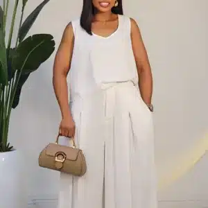 LINEN PALAZZO PANT & SLEEVELESS TOP SET 6009 - Image 2