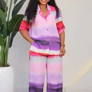 PATTERN SATIN LONG SLEEVE 2IN1 PANT