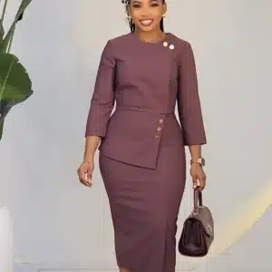 SIDE BUTTON DETAILED PEPLUM DRESS L795