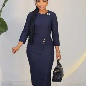 SIDE BUTTON DETAILED PEPLUM DRESS L795 - Image 2