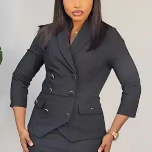 THIGH SLIT DOUBLE BREASTED BUTTON PEPLUM DRESS 25270 - Image 3