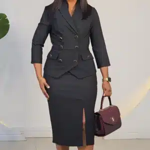 THIGH SLIT DOUBLE BREASTED BUTTON PEPLUM DRESS 25270