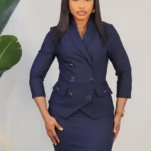 THIGH SLIT DOUBLE BREASTED BUTTON PEPLUM DRESS 25270 - Image 4