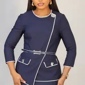 TRIM SIDE NECK BROOCH PEPLUM DRESS 25280 - Image 3