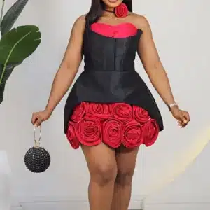 2-TONE ROSE HEM TUBE SHORT DRESS 873