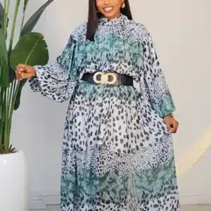 ANIMAL PRINT PLEATED MAXI DRESS