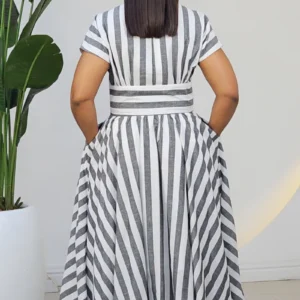 BOLD STRIPE FLARE BUCKLE DRESS 2564 - Image 6