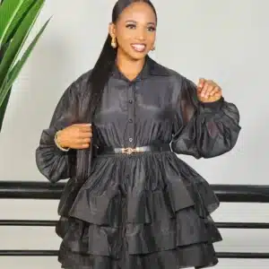 BUBBLE SLEEVE DOUBLE LAYER HEM DRESS 108 - Image 6