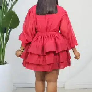 BUBBLE SLEEVE DOUBLE LAYER HEM DRESS 108 - Image 9