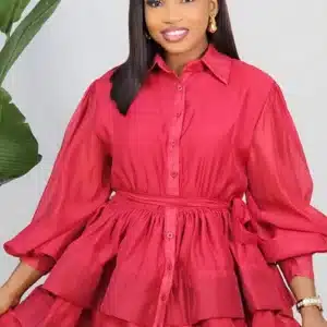 BUBBLE SLEEVE DOUBLE LAYER HEM DRESS 108 - Image 5