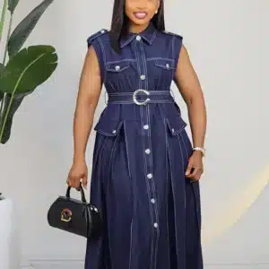 CASEMENT PLEAT DENIM SKATER DRESS 2703A
