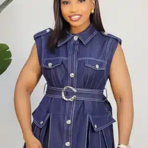 CASEMENT PLEAT DENIM SKATER DRESS 2703A - Image 2