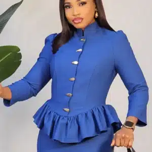 CHEST BUTTON RUFFLE PEPLUM MIDI DRESS L874 - Image 3