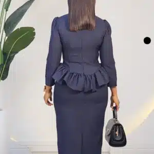 CHEST BUTTON RUFFLE PEPLUM MIDI DRESS L874 - Image 6