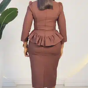 CHEST BUTTON RUFFLE PEPLUM MIDI DRESS L874 - Image 5