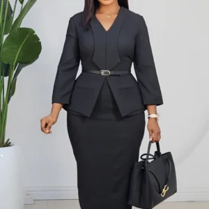 CHEST DETAILED PEPLUM MIDI DRESS L913 - Image 3