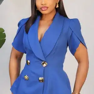 DOUBLE BREASTED BUTTON OVERLAP SLEEVE PEPLUM DRESS L878 - Image 6