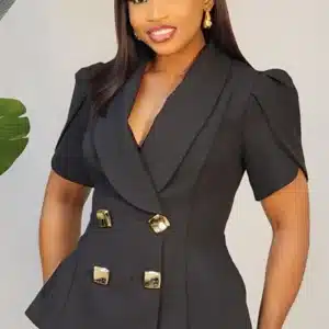 DOUBLE BREASTED BUTTON OVERLAP SLEEVE PEPLUM DRESS L878 - Image 5