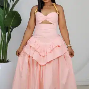 DOUBLE LAYERS PEPLUM BEAD SPAG SKATER DRESS 6189