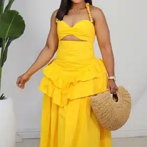 DOUBLE LAYERS PEPLUM BEAD SPAG SKATER DRESS 6189 - Image 4