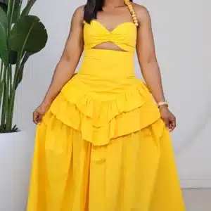 DOUBLE LAYERS PEPLUM BEAD SPAG SKATER DRESS 6189 - Image 2