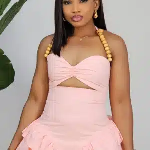 DOUBLE LAYERS PEPLUM BEAD SPAG SKATER DRESS 6189 - Image 5