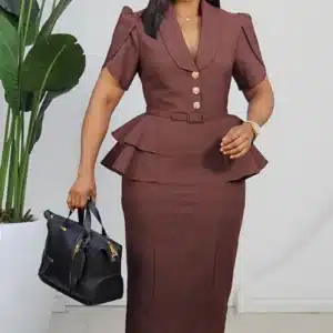 DOUBLE SIDE PEPLUM MIDI DRESS L905 - Image 2