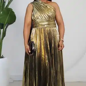 DRAPE MONO STRIPE PLEAT DRESS 3598