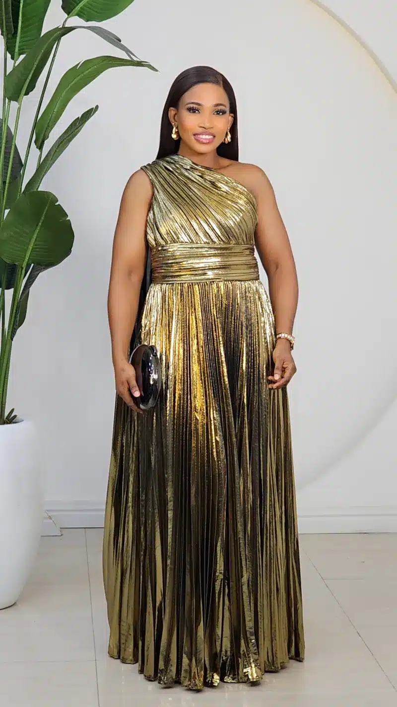 DRAPE MONO STRIPE PLEAT DRESS 3598