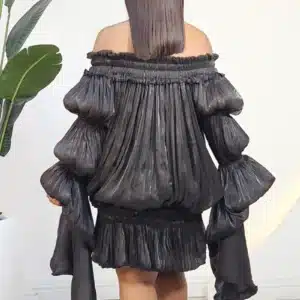 EXAGGERATED DRAPE SLEEVE BUBBLE HEM DRESS 936 - Image 3