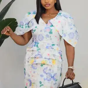 FLORAL FRONT DETAILED CAPE SHORT DRESS 9212 - Image 4